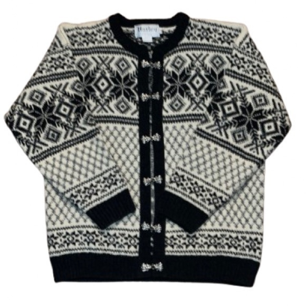 Harley of Scotland Nordic Fair Isle Clasp closure wool cardigan sweater size M